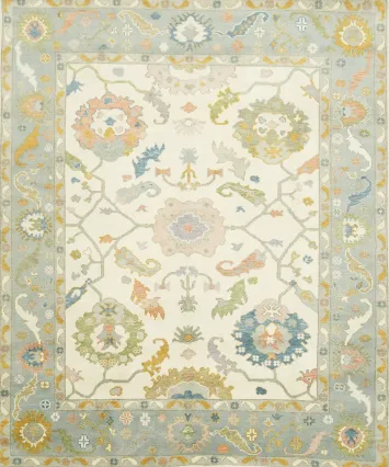 All-Over Pattern 8x10 Pastel Color Traditional Oushak Hand-Knotted Wool Area Rug 8x10