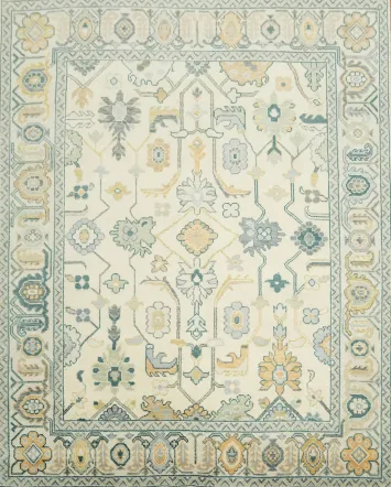 All-Over Pattern 8x10 Pastel Color Traditional Oushak Hand-Knotted Wool Area Rug 8x10