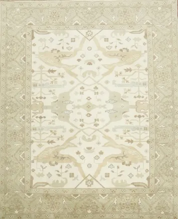 8'x10' White and Sage Green Turkish-Style Rug in Subtle Earthy Hues