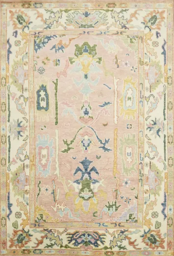 Soft Pink and Ivory Traditional Oushak Hand Made Area Rug 6x9