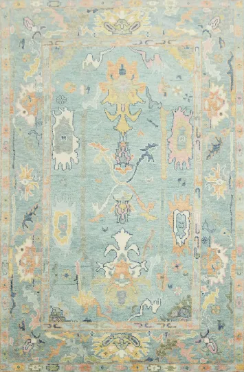 Light Blue Pastel Color Traditional Oushak Hand-Knotted Wool Area Rug 6x9