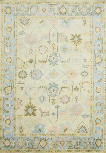 Sage Green Pastel Color Traditional Oushak Hand-Knotted Wool Area Rug 6x9