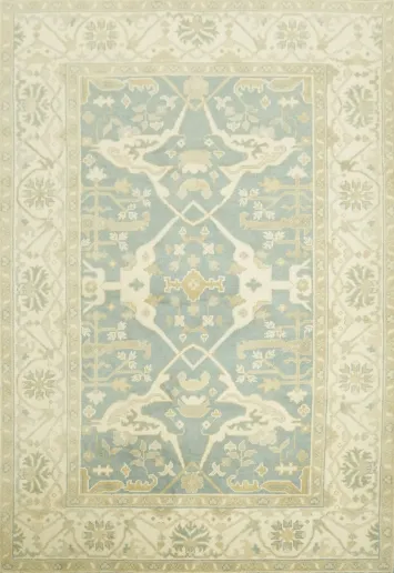 Light Blue  Muted Hue Traditional Oushak Hand-Knotted Wool Area Rug 6x9