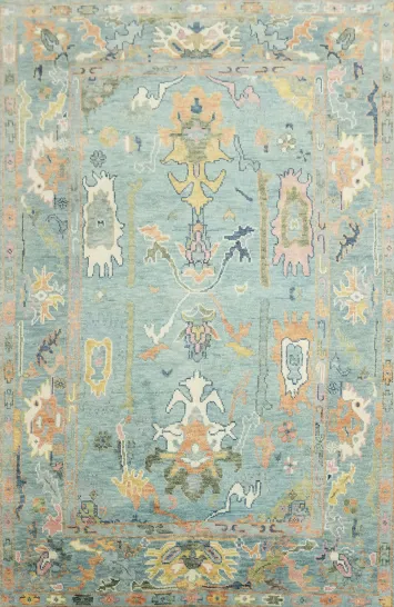 Pastel Blue Traditional Oushak Hand Made Area Rug 6x9