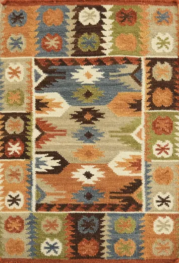 2x3 Southwestern Inspired Flat-weave Kilim Rug with Rich Earthy Tones and Design