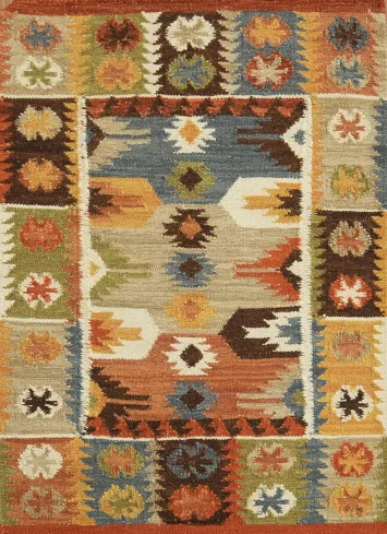 Hand-Woven Wool Kilim Rug 2x3 – Multi-Color Geometric Tribal Oriental Rug