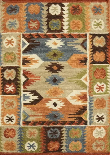 Hand-Woven Wool Kilim Rug 2x3 – Multi-Color Geometric Tribal Oriental Rug
