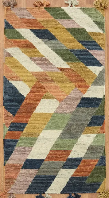 Hand-Woven Geometric Kilim Oriental Rug 3x5 Tribal Wool Rug
