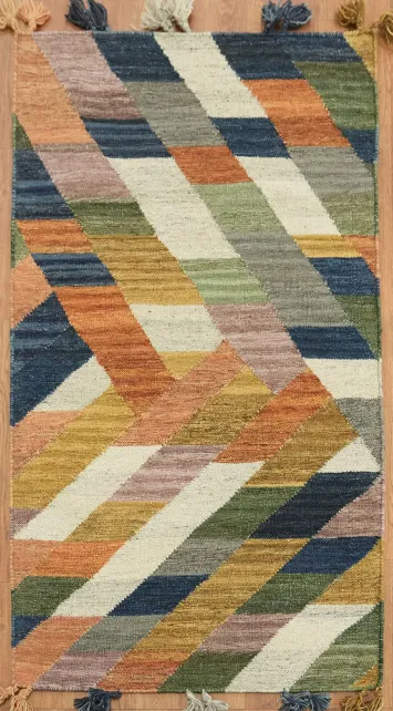 Hand Woven Geometric Kilim Oriental Rug 3x5 Tribal Wool Rug