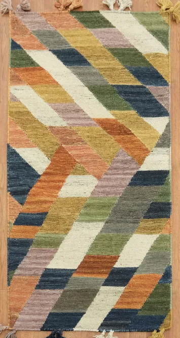 Flat Woven Geometric Kilim Oriental Rug 3x5 Tribal Wool Rug