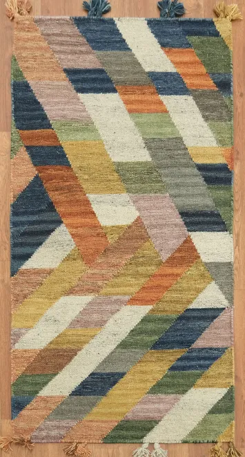 Hand Woven Geometric Kilim Oriental Rug 3x5 Tribal Wool Rug