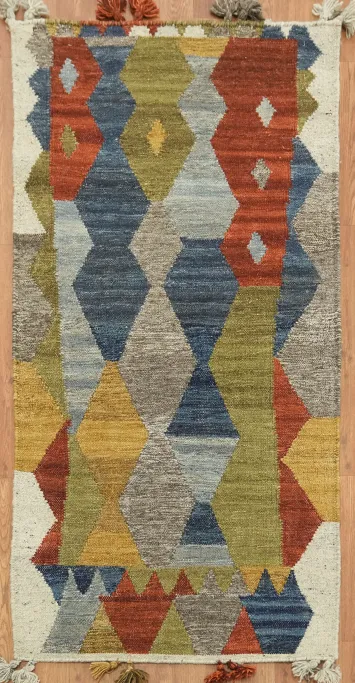 Unique Geometric Rug with Vibrant Earth Tones 3x5