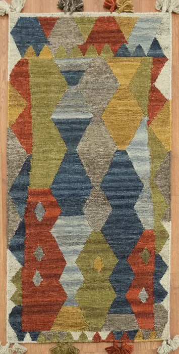 Bold and Colorful Geometric Pattern Rug 3x5