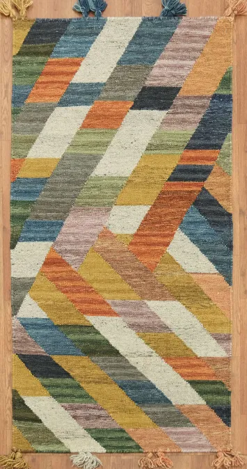 Flat Woven Geometric Kilim Oriental Rug 3x5 Tribal Wool Rug