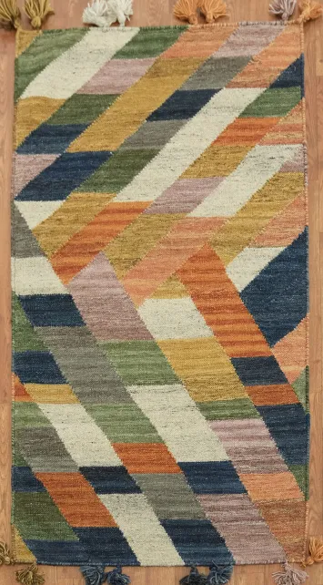 Handwoven Geometric Multicolor Kilim Oriental Rug 3x5