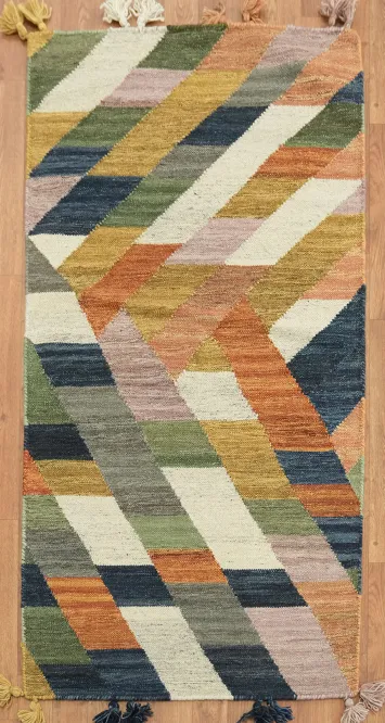 Handwoven Geometric Multicolor Kilim Oriental Rug 3x5