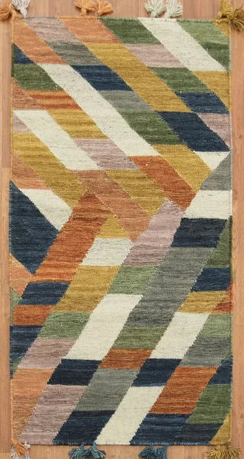 Flat woven Geometric Multicolor Kilim Oriental Rug 3x5