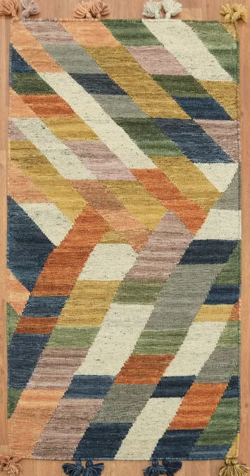 Handwoven Geometric Multicolor Kilim Oriental Rug 3x5