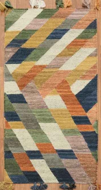 HandWoven Geometric Kilim Oriental Rug 3x5 Tribal Wool Rug