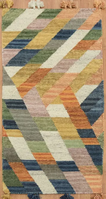 Hand Woven Geometric Kilim Oriental Rug 3x5 Tribal Wool Rug