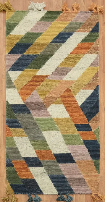 Handwoven Geometric Multicolor Kilim Oriental Rug 3x5