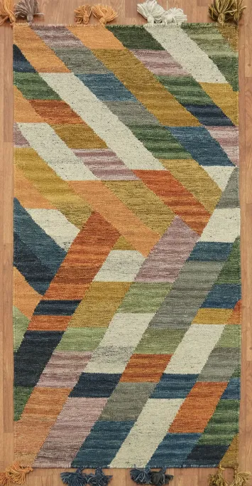 Flat woven Geometric Multicolor Kilim Oriental Rug 3x5