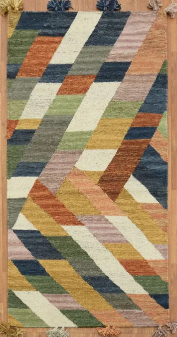 Hand Woven Geometric Kilim Oriental Rug 3x5 Tribal Wool Rug