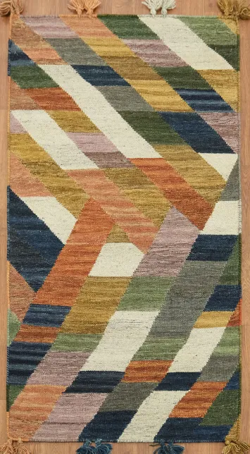 Hand Woven Geometric Kilim Oriental Rug 3x5 Tribal Wool Rug