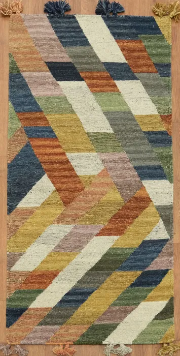 Hand Woven Geometric Kilim Oriental Rug 3x5 Tribal Wool Rug