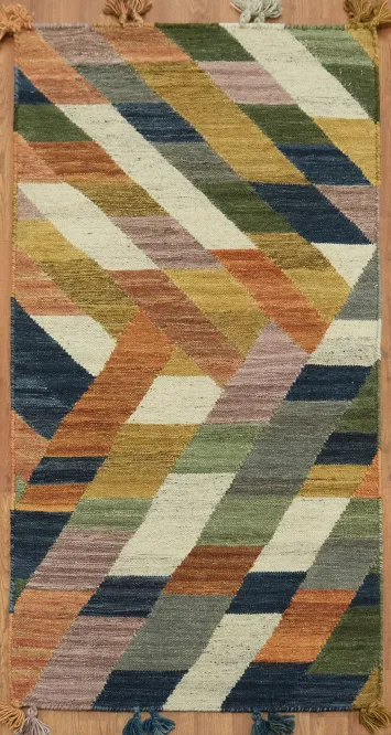 Flat Woven Geometric Kilim Oriental Rug 3x5 Tribal Wool Rug