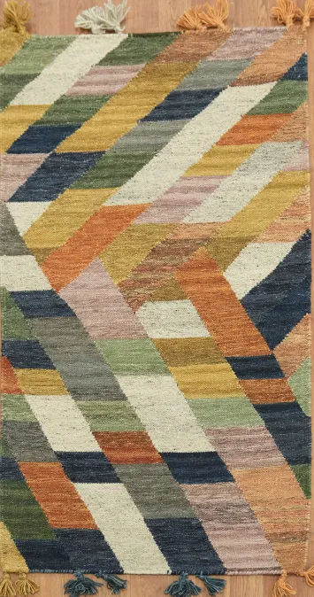 Hand woven Geometric Multicolor Kilim Oriental Rug 3x5