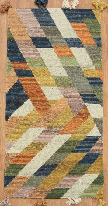 Hand woven Geometric Multicolor Kilim Oriental Rug 3x5