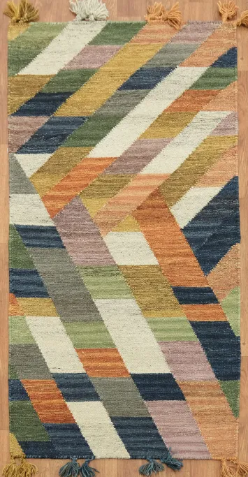 Hand woven Geometric Multicolor Kilim Oriental Rug 3x5