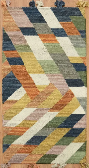 Hand woven Geometric Multicolor Kilim Oriental Rug 3x5