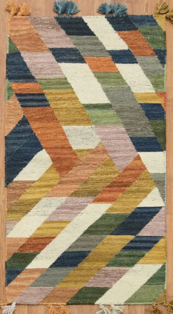 Modern Geometric Zigzag Weave Wool Rug 3x5