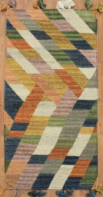 Hand woven Geometric Multicolor Kilim Oriental Rug 3x5