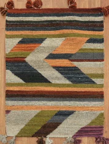 Small 2x3 Geometric Kilim Rug Hand-Woven Tribal Oriental Wool Accent Rug