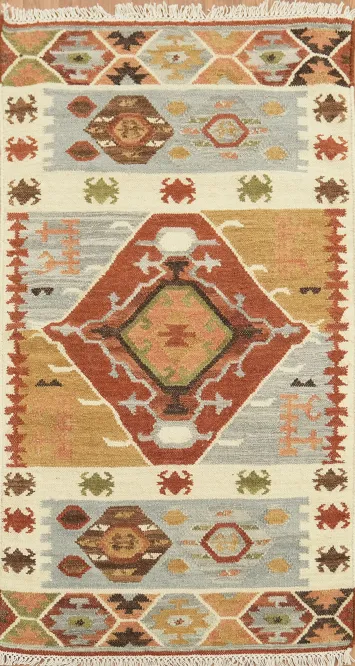 Handwoven Geometric Multicolor Kilim Oriental Rug 3x5