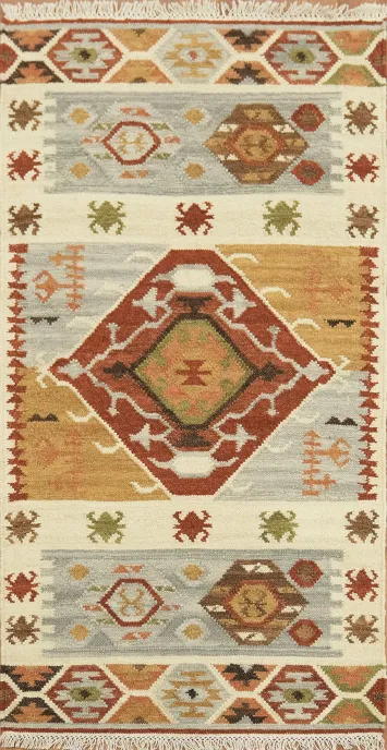 Hand Woven Geometric Kilim Oriental Rug 3x5 Tribal Wool Rug