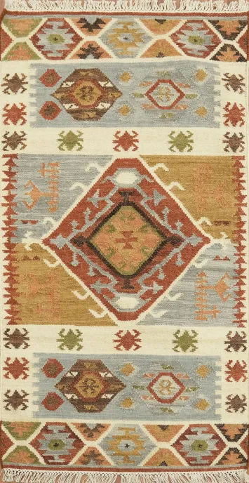 Hand Woven Geometric Kilim Oriental Rug 3x5 Tribal Wool Rug