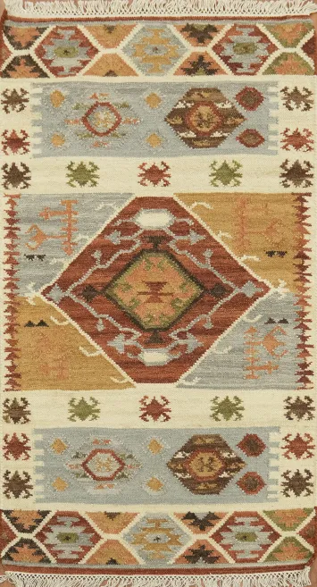 Handwoven Geometric Multicolor Kilim Oriental Rug 3x5