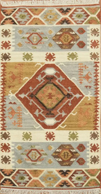 Handwoven Geometric Multicolor Kilim Oriental Rug 3x5