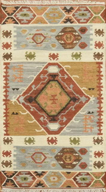 Handwoven Geometric Multicolor Kilim Oriental Rug 3x5
