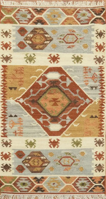 Hand Woven Geometric Kilim Oriental Rug 3x5 Tribal Wool Rug