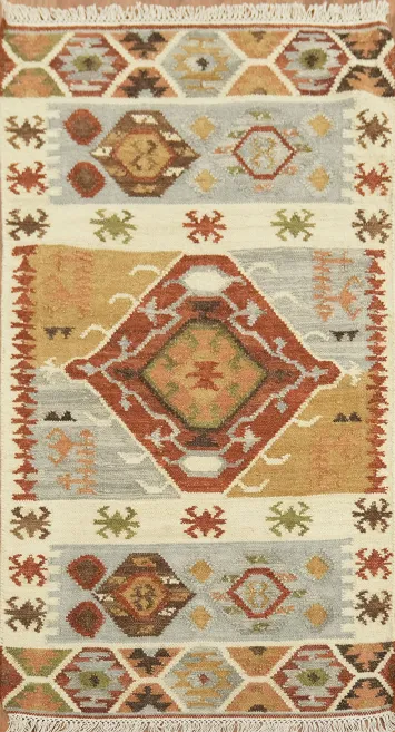 Hand Woven Geometric Kilim Oriental Rug 3x5 Tribal Wool Rug