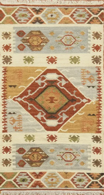 Handwoven Geometric Multicolor Kilim Oriental Rug 3x5