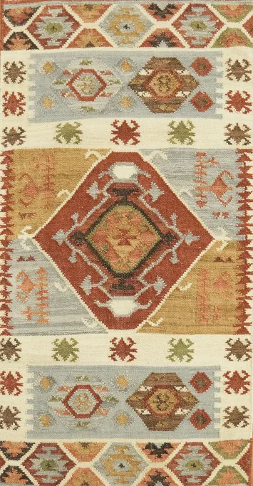 Flat woven Geometric Multicolor Kilim Oriental Rug 3x5
