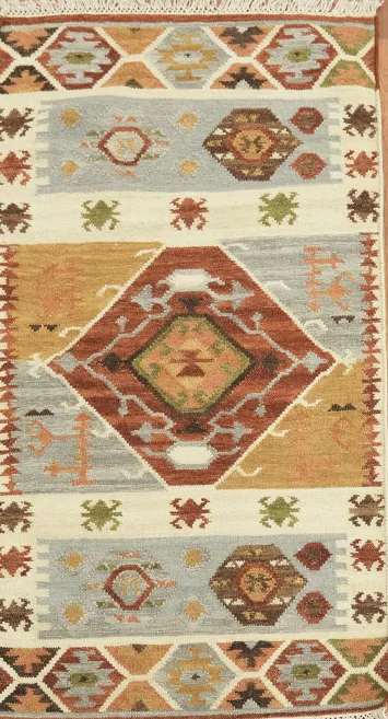 Hand Woven Geometric Kilim Oriental Rug 3x5 Tribal Wool Rug