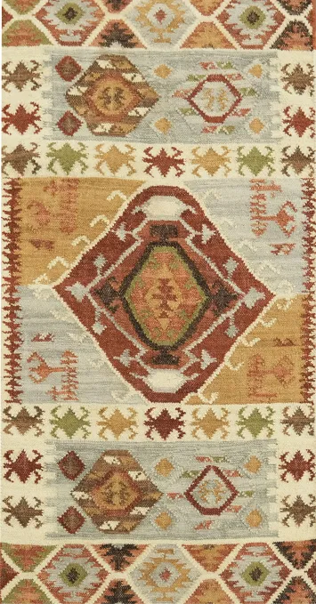 Hand Woven Geometric Kilim Oriental Rug 3x5 Tribal Wool Rug