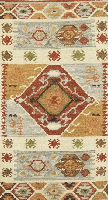 Hand Woven Geometric Kilim Oriental Rug 3x5 Tribal Wool Rug